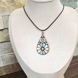 Retro Floral Rhinestone Cord Necklace